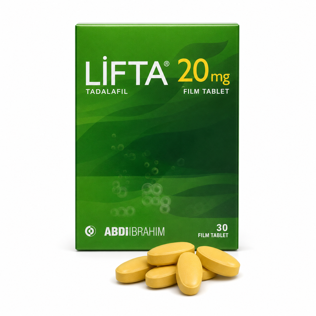 Lifta 20 mg 30 film tablet ilaç kutusu, tadalafil etken maddeli sertleşme sorunu tabletleri ambalajı