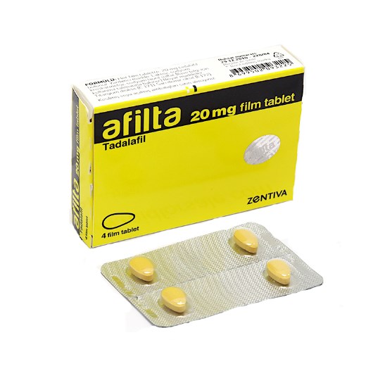 Afilta 20 mg 4 tablet içeren ilaç kutusunun ön yüz görüntüsü
