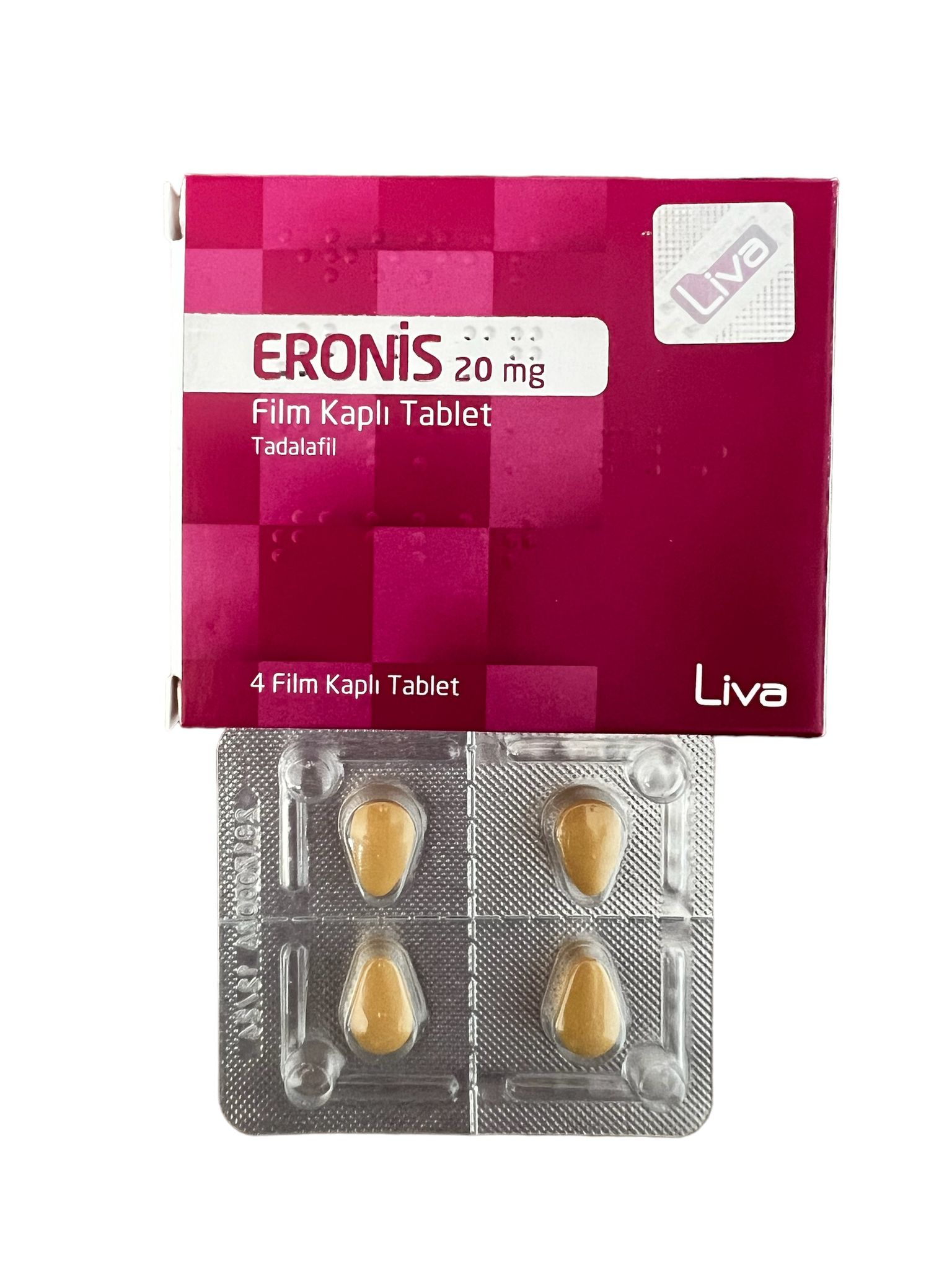 Eronis 20 mg 4 film kaplı tablet ürün kutusunun ön yüzü