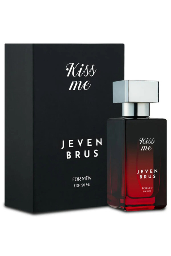 Jeven Brus Kiss Me kadın parfümü, 50 ml şişe ve ambalaj kutusu ile birlikte