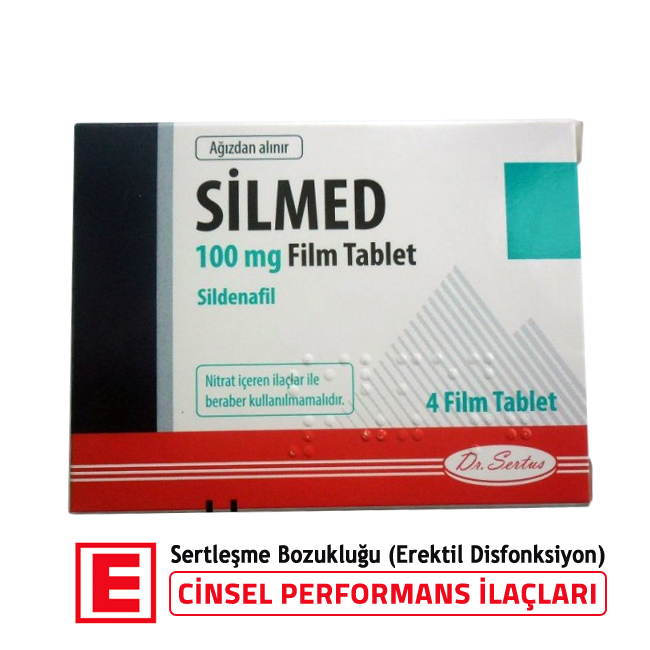 Silmed 100 mg sildenafil içeren 4 tabletlik ilaç kutusunun ön yüzü