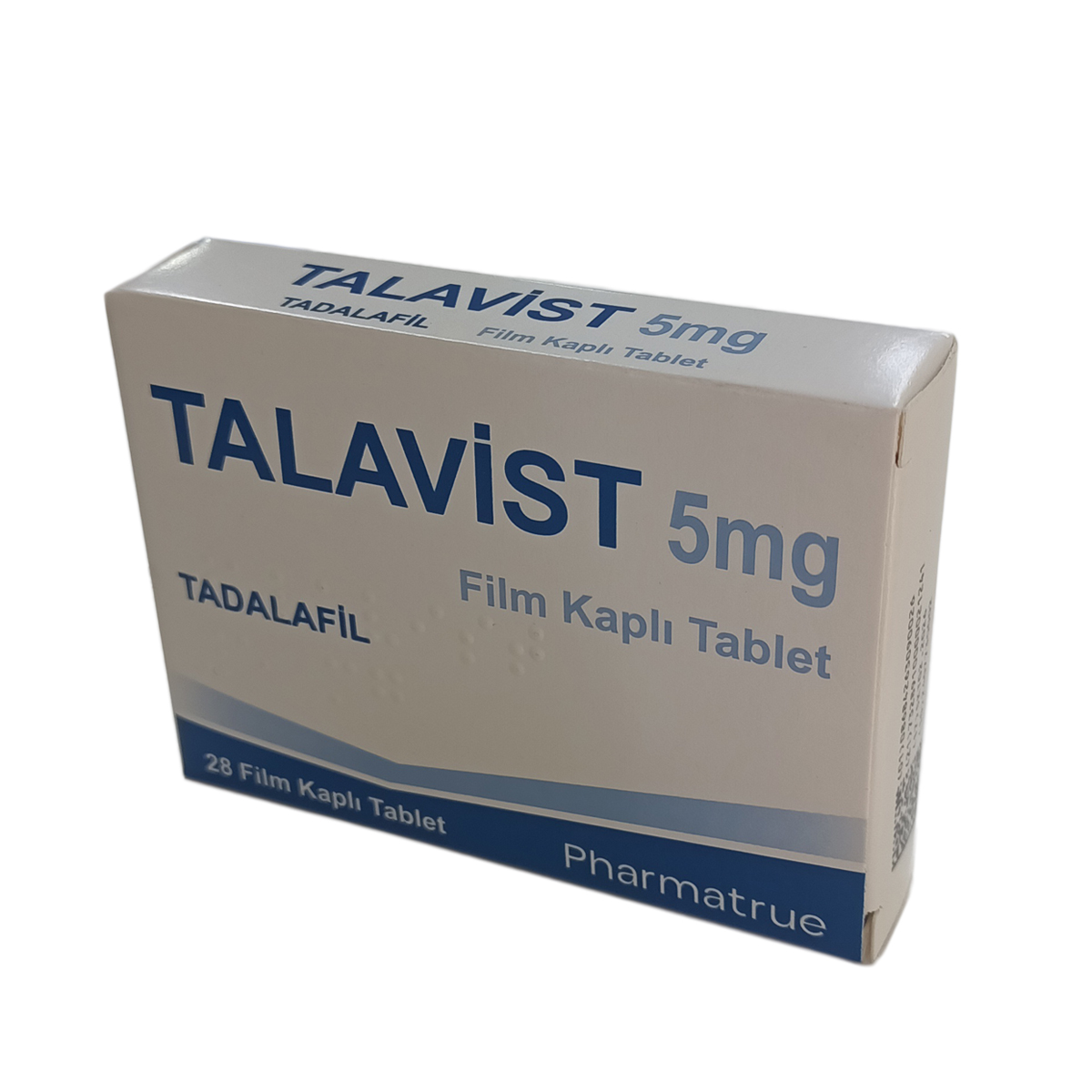 Talavist 5 mg 28 film kaplı tablet içeren blister paketli ilaç kutusunun önden görünümü