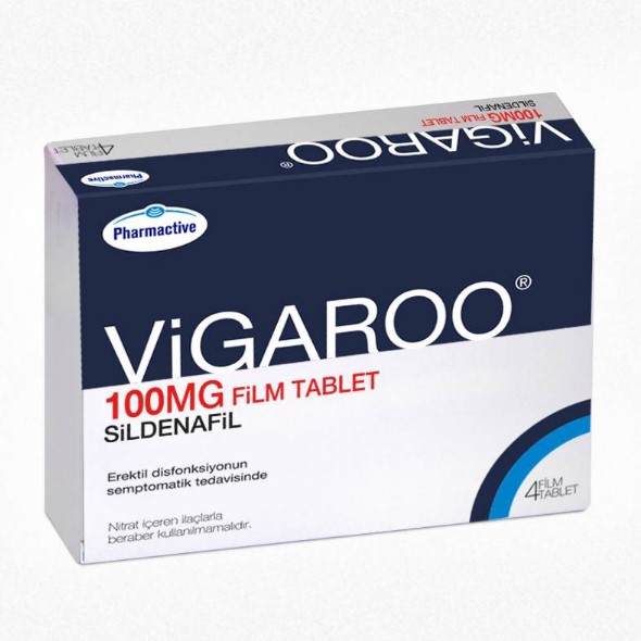 Vigaroo 100 mg sildenafil film tablet kutusu ve blister ambalajı